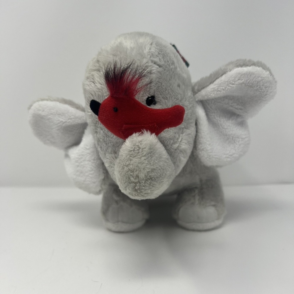 GANZ Gray Elephant & Friends HX1151 Red Bird Plaid Bow‎ 11" Plush Stuffed Animal